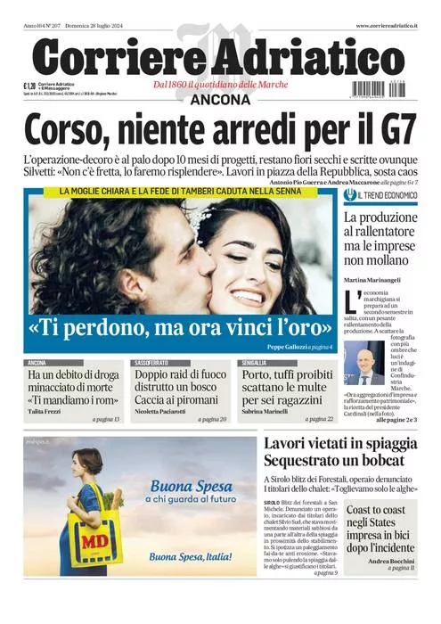 Prima-pagina-corriere adriatico-edizione-di-oggi-28-07-2024